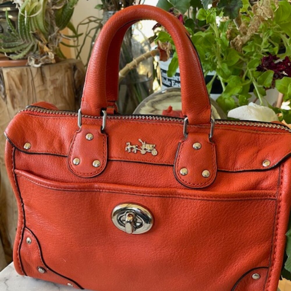 Coach Rhyder 24 Satchel 33690 in Vibrant Orange Coral Leather